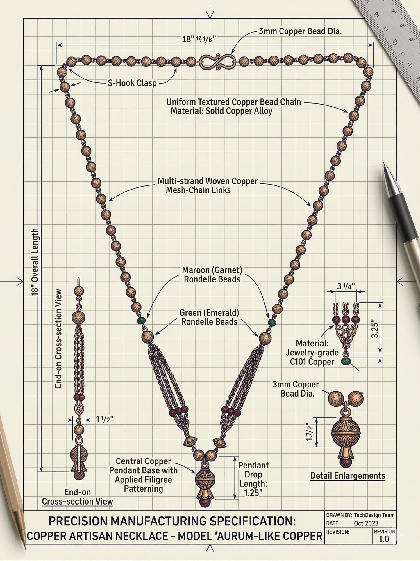 LZ-148 Elegant Red & Green Beaded Gold-Tone Necklace