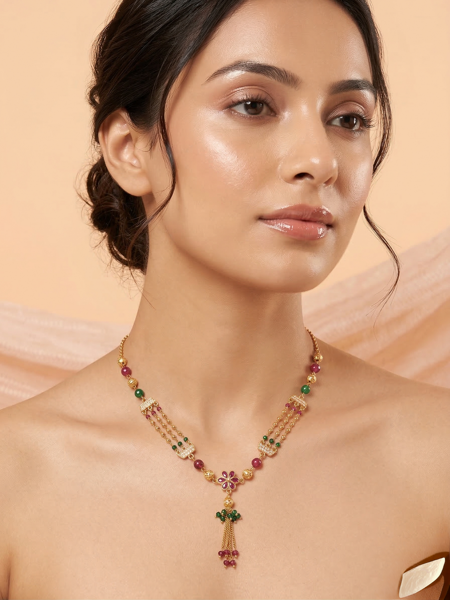LZ-149 Royal Pearl & Green Bead Long Necklace