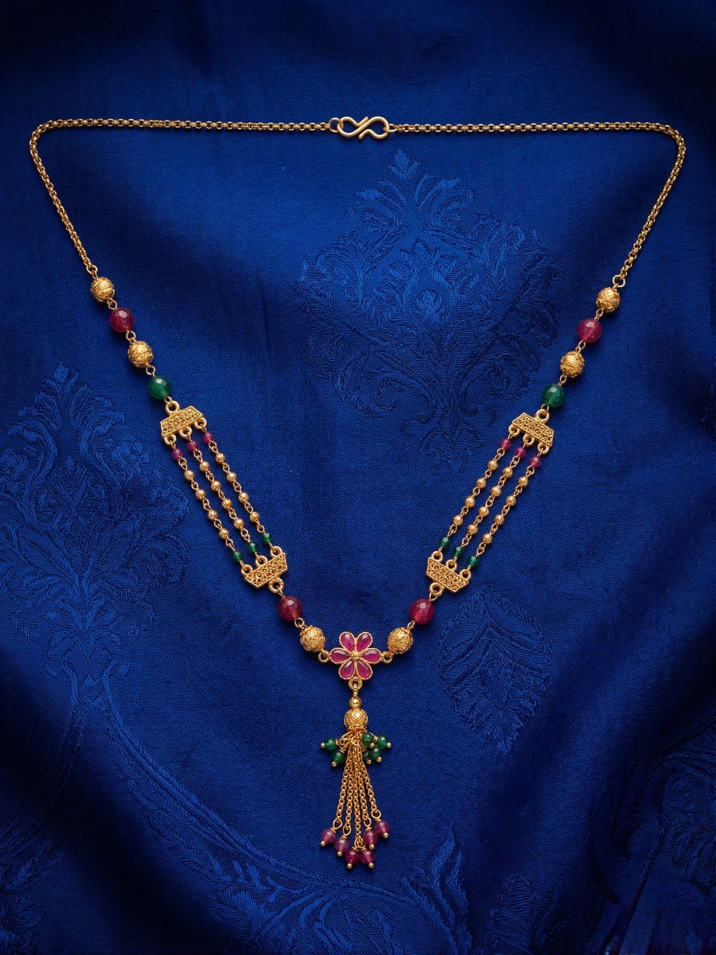 LZ-149 Royal Pearl & Green Bead Long Necklace