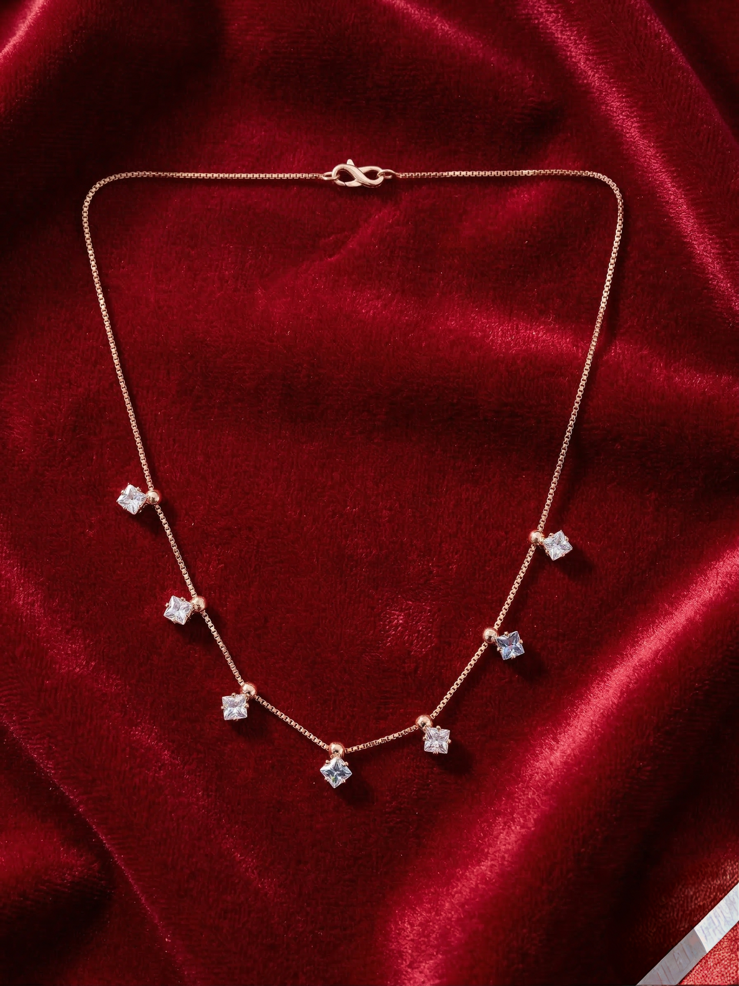 LZ-151 Elegant Rose Gold Plated CZ Stone Necklace | Delicate Designer Necklace for Women | Minimal Everyday & Party Wear Jewellery