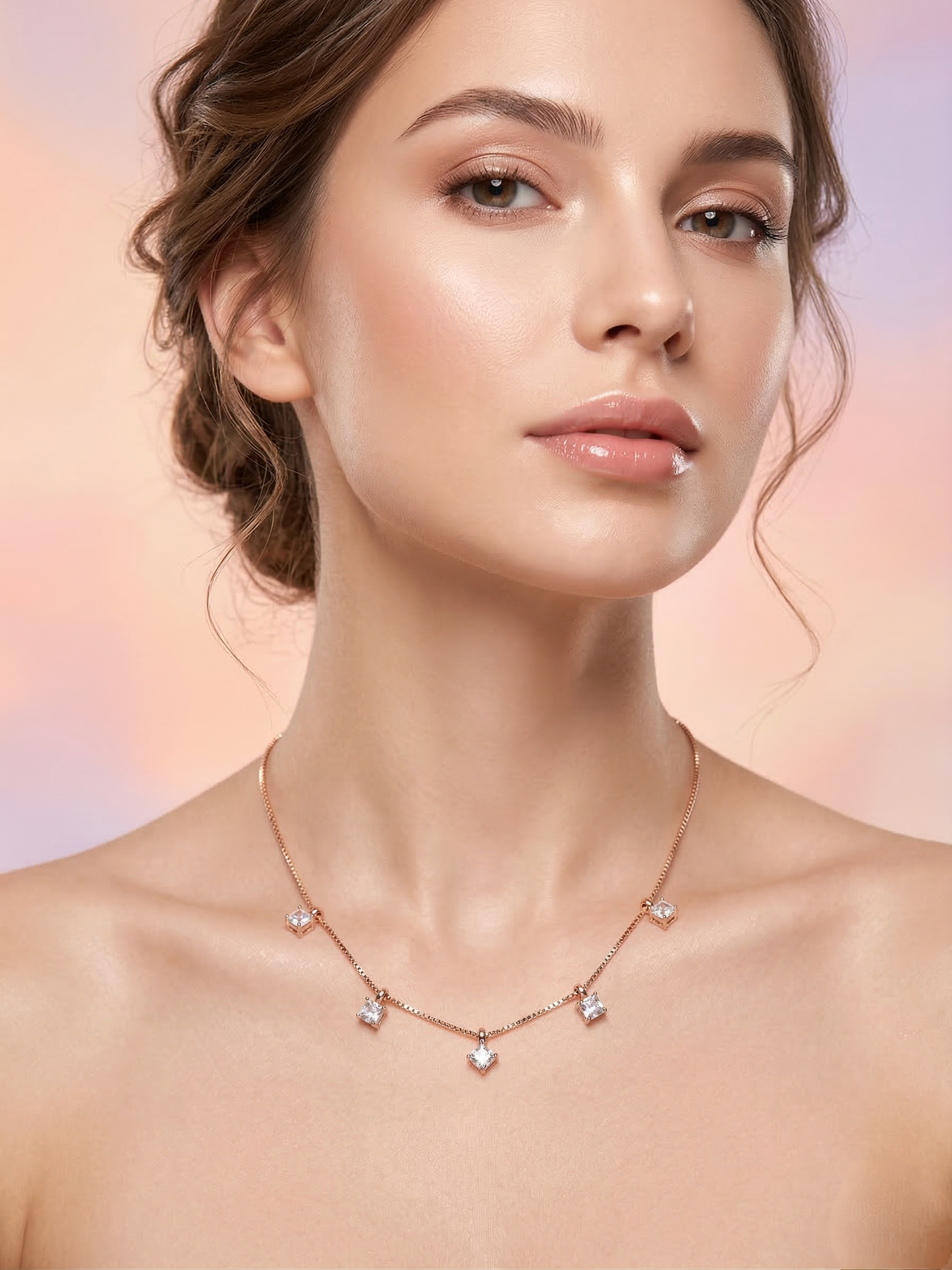 LZ-151 Elegant Rose Gold Plated CZ Stone Necklace | Delicate Designer Necklace for Women | Minimal Everyday & Party Wear Jewellery