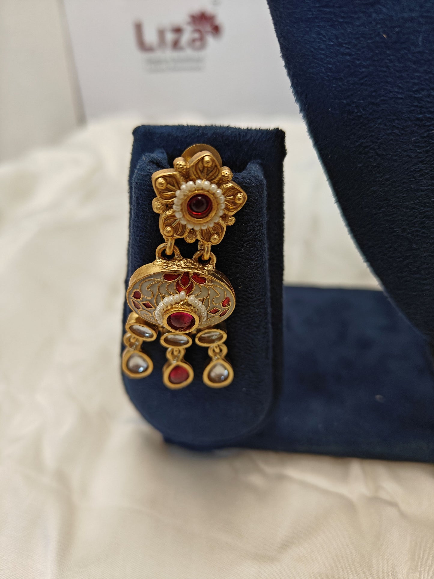 LZ-62 Antique Long Necklace Set with Kundan & Red Meenakari Work