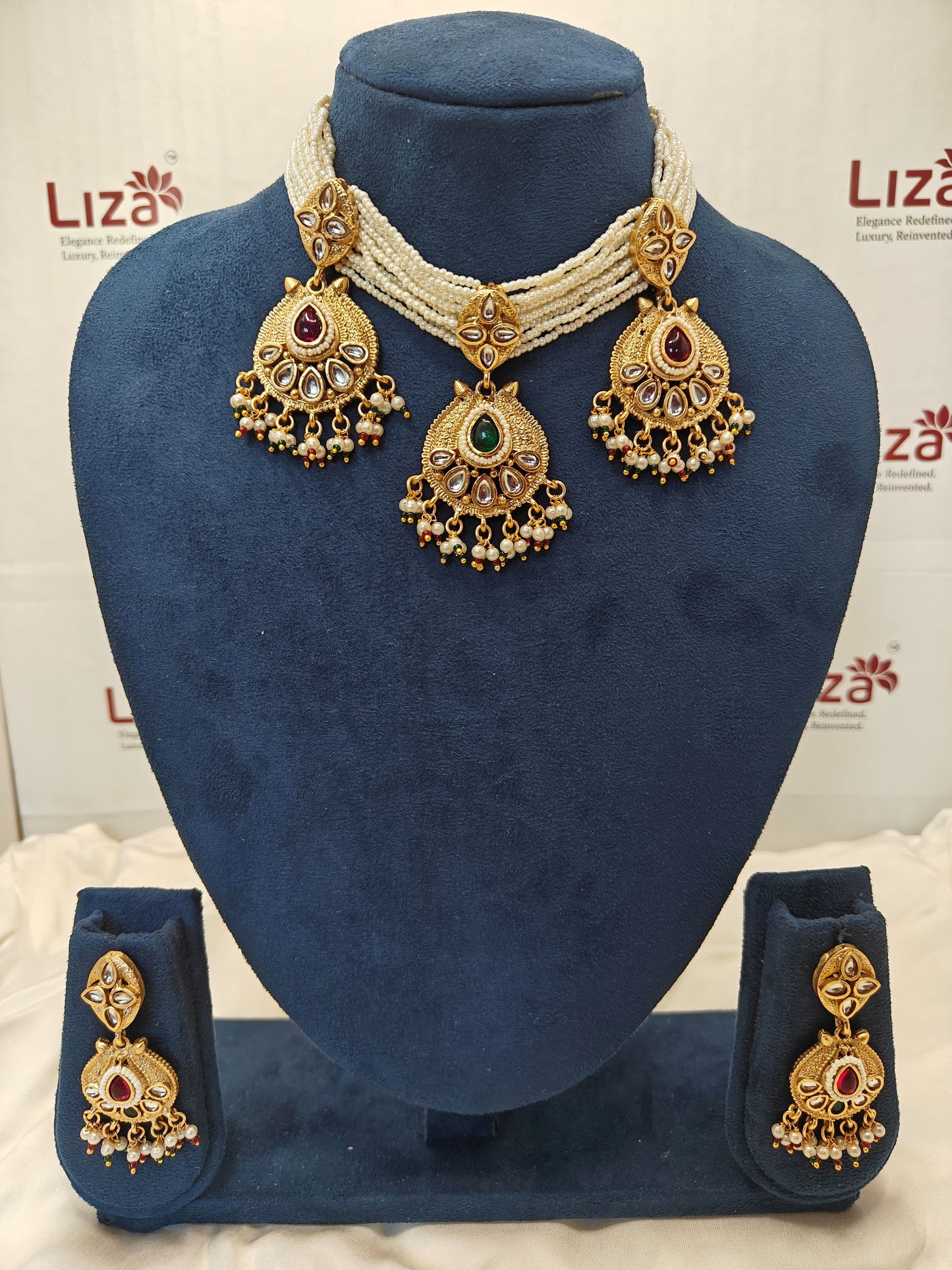 LZ-12 Copper Based Necklace Set with Pearls & Kundan
