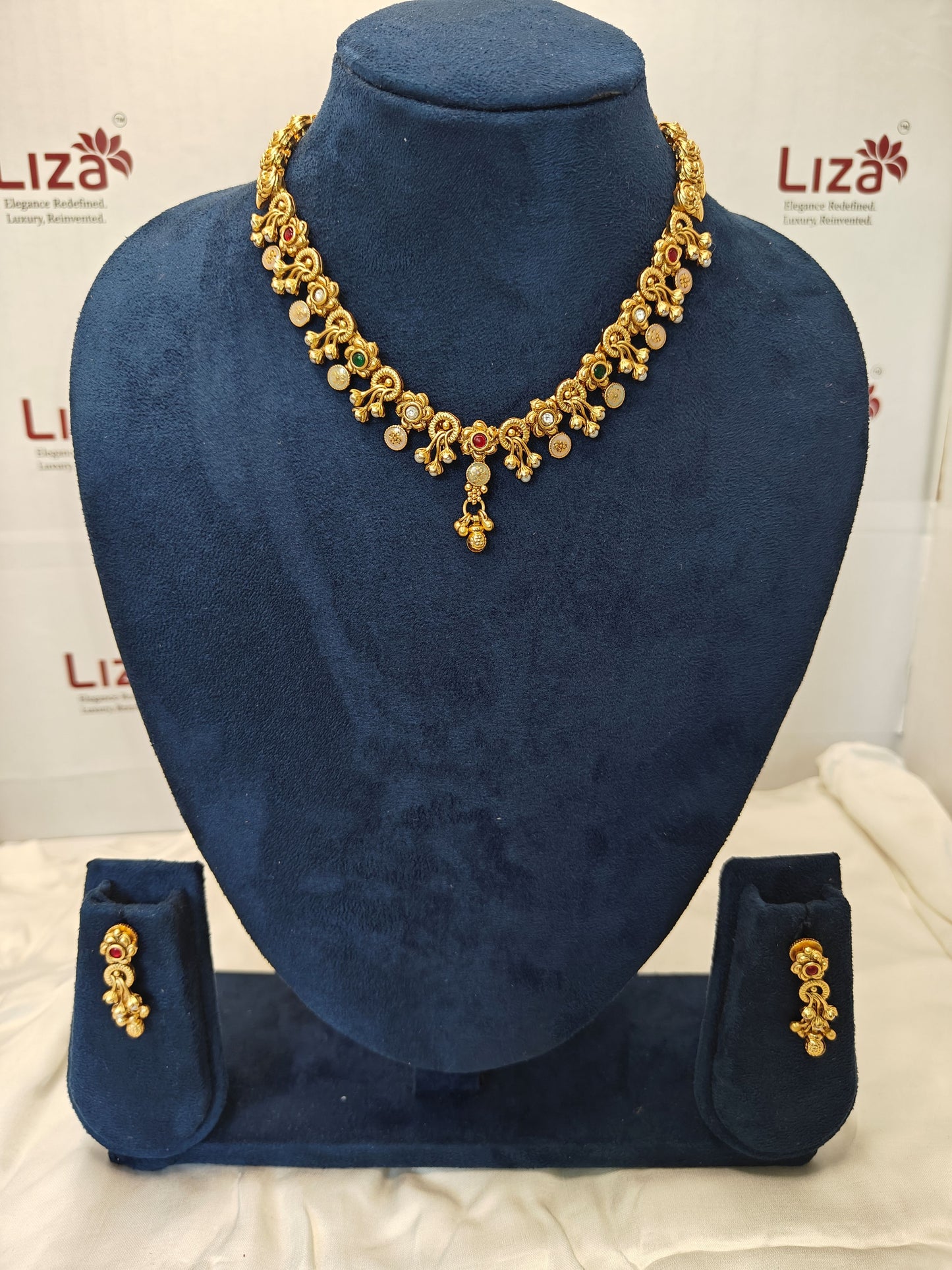 LZ-15 Temple Necklace with Red & Green Stones