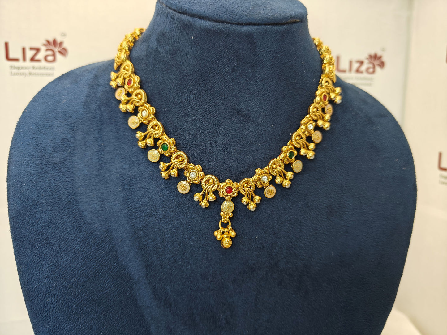 LZ-15 Temple Necklace with Red & Green Stones