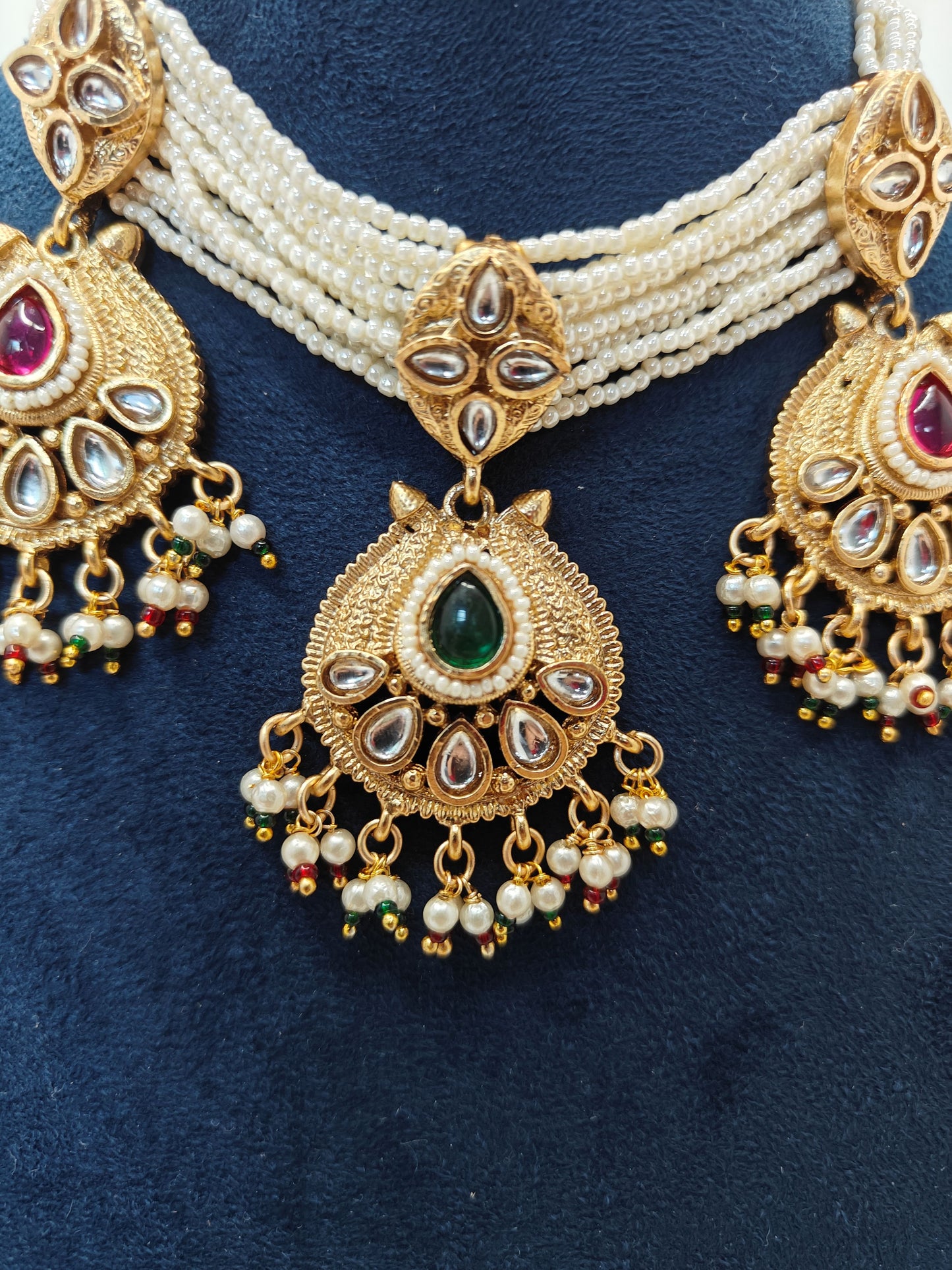LZ-12 Copper Based Necklace Set with Pearls & Kundan