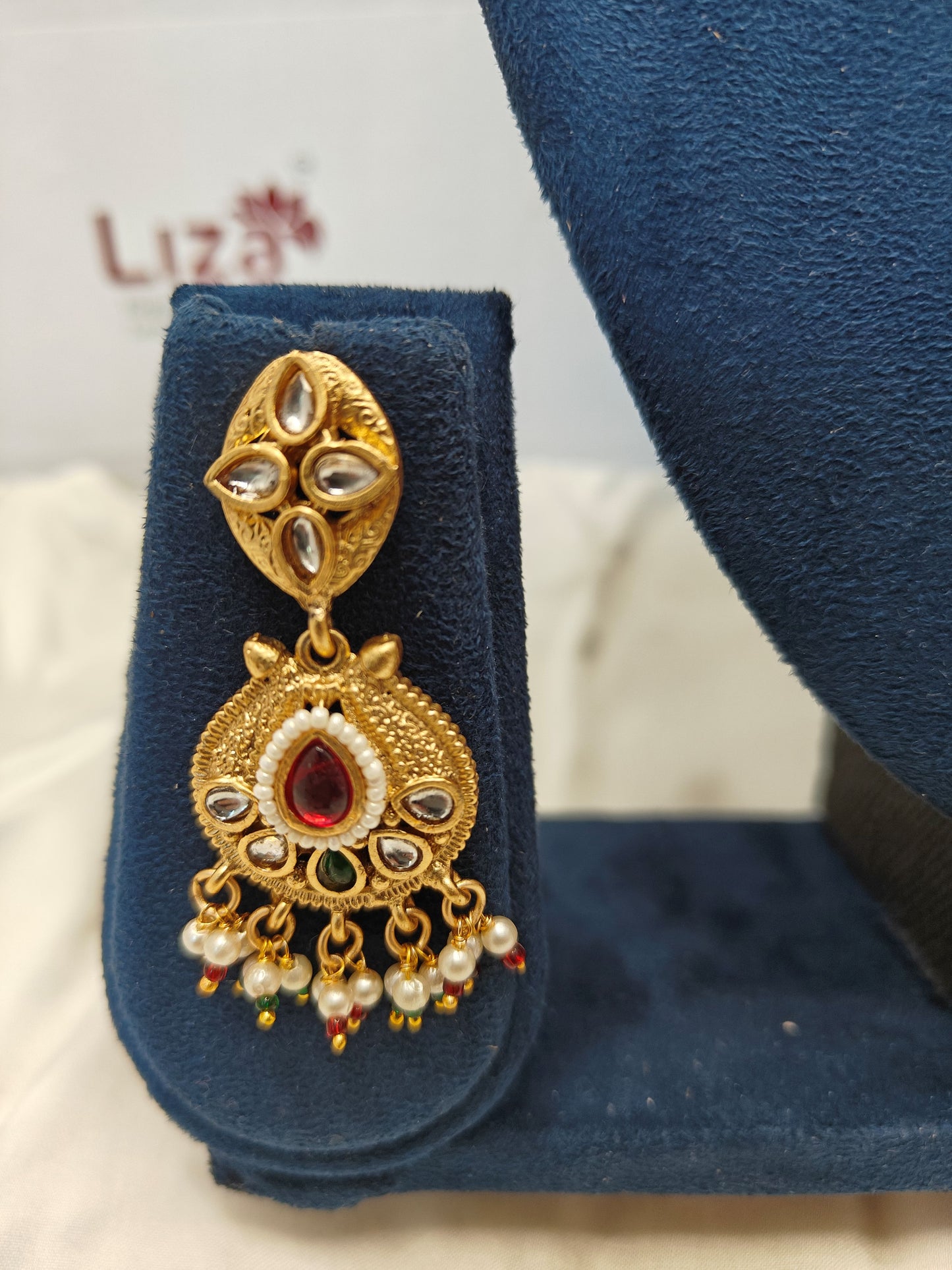 LZ-12 Copper Based Necklace Set with Pearls & Kundan