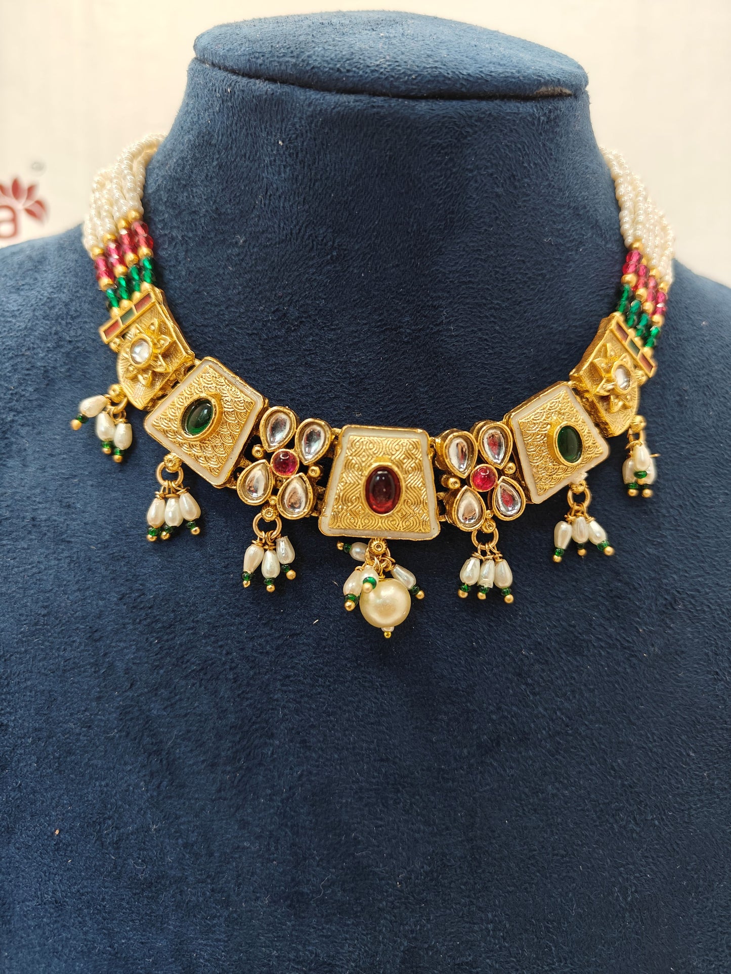 LZ-17 Pearl Kundan Necklace Set with Jhumka Earrings