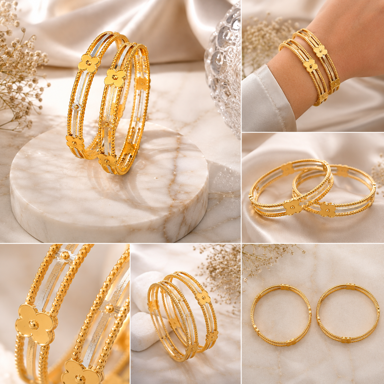 LZ-196 Flora Dual-Tone Bloom Bangles – Set of 2