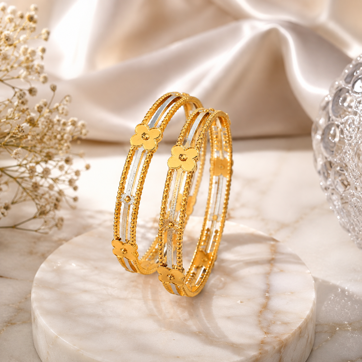 LZ-196 Flora Dual-Tone Bloom Bangles – Set of 2