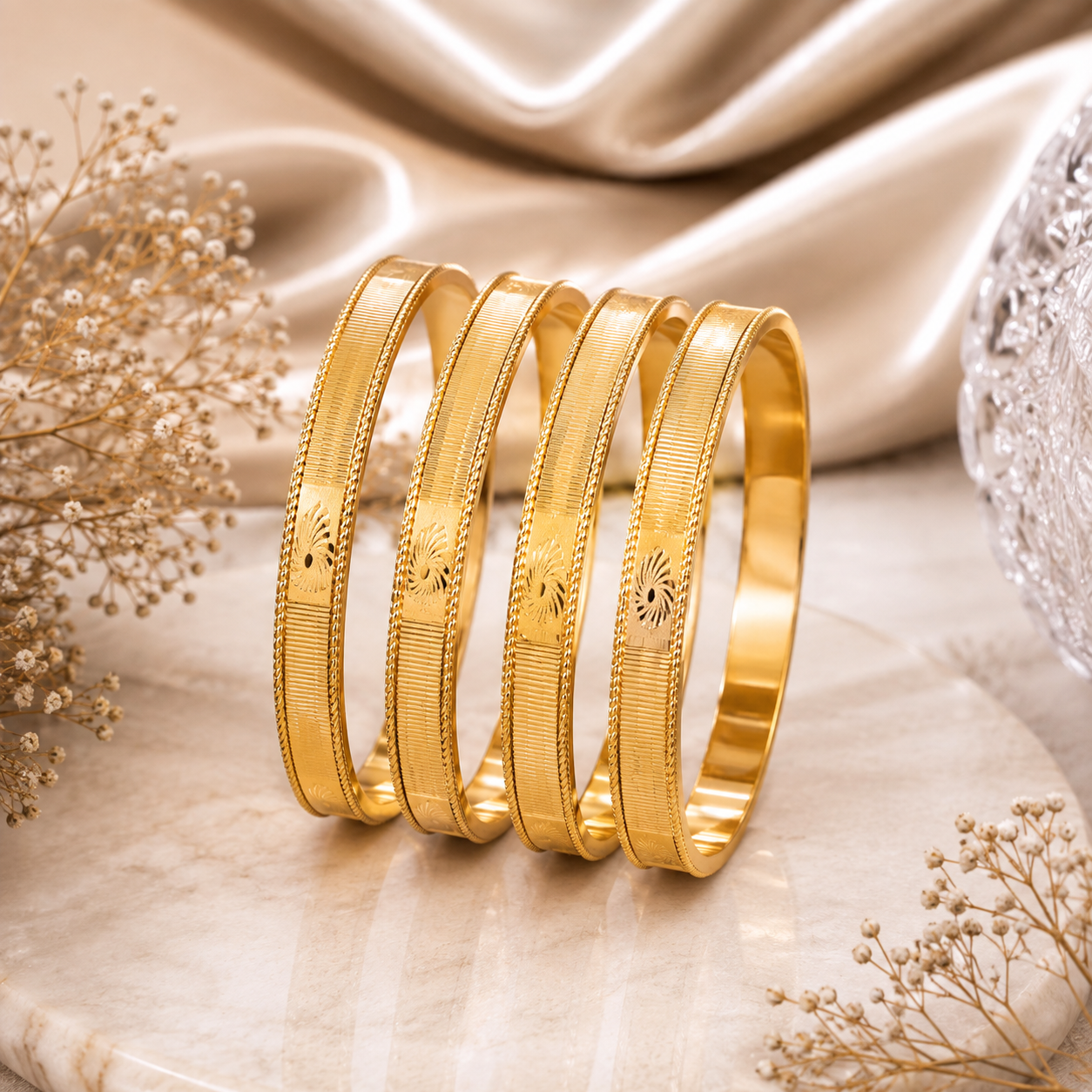 LZ-197 Sunehra Bloom Textured Bangles – Set of 4