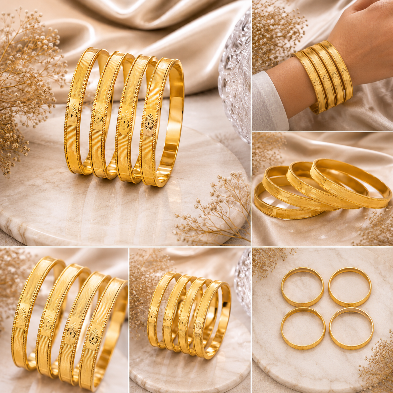 LZ-197 Sunehra Bloom Textured Bangles – Set of 4