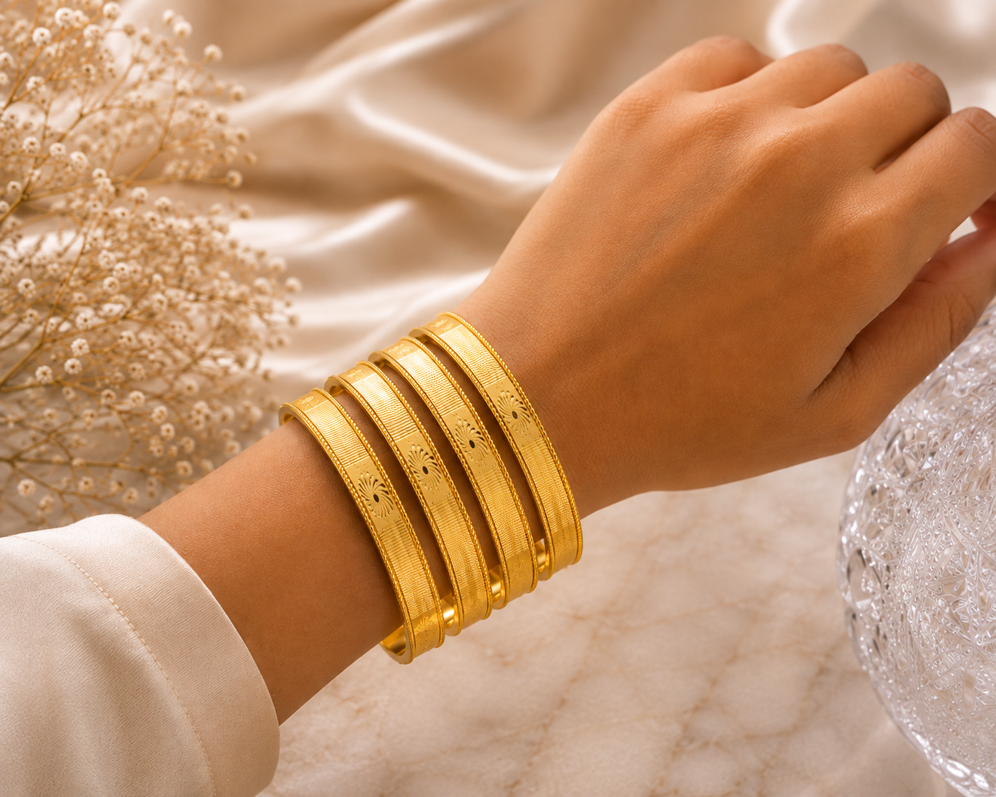 LZ-197 Sunehra Bloom Textured Bangles – Set of 4