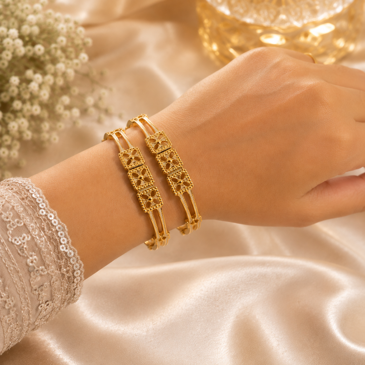 LZ-198 Zivara Floral Cutwork Bangles – Set of 2