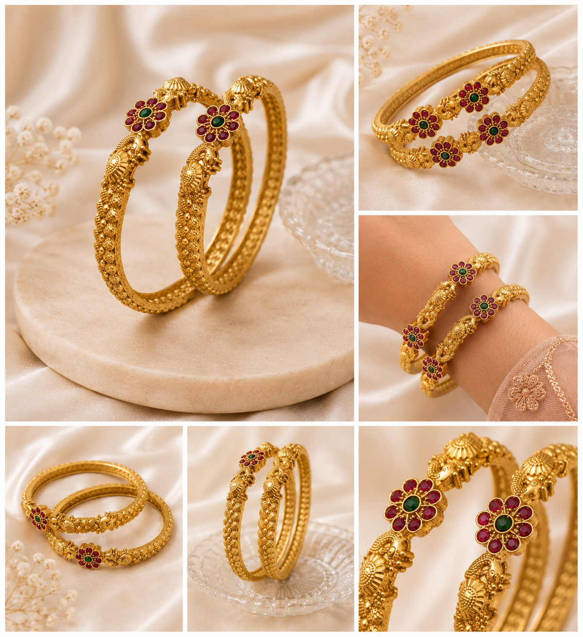 LZ-199 Mayura Ruby-Green Peacock Bangles – Set of 2
