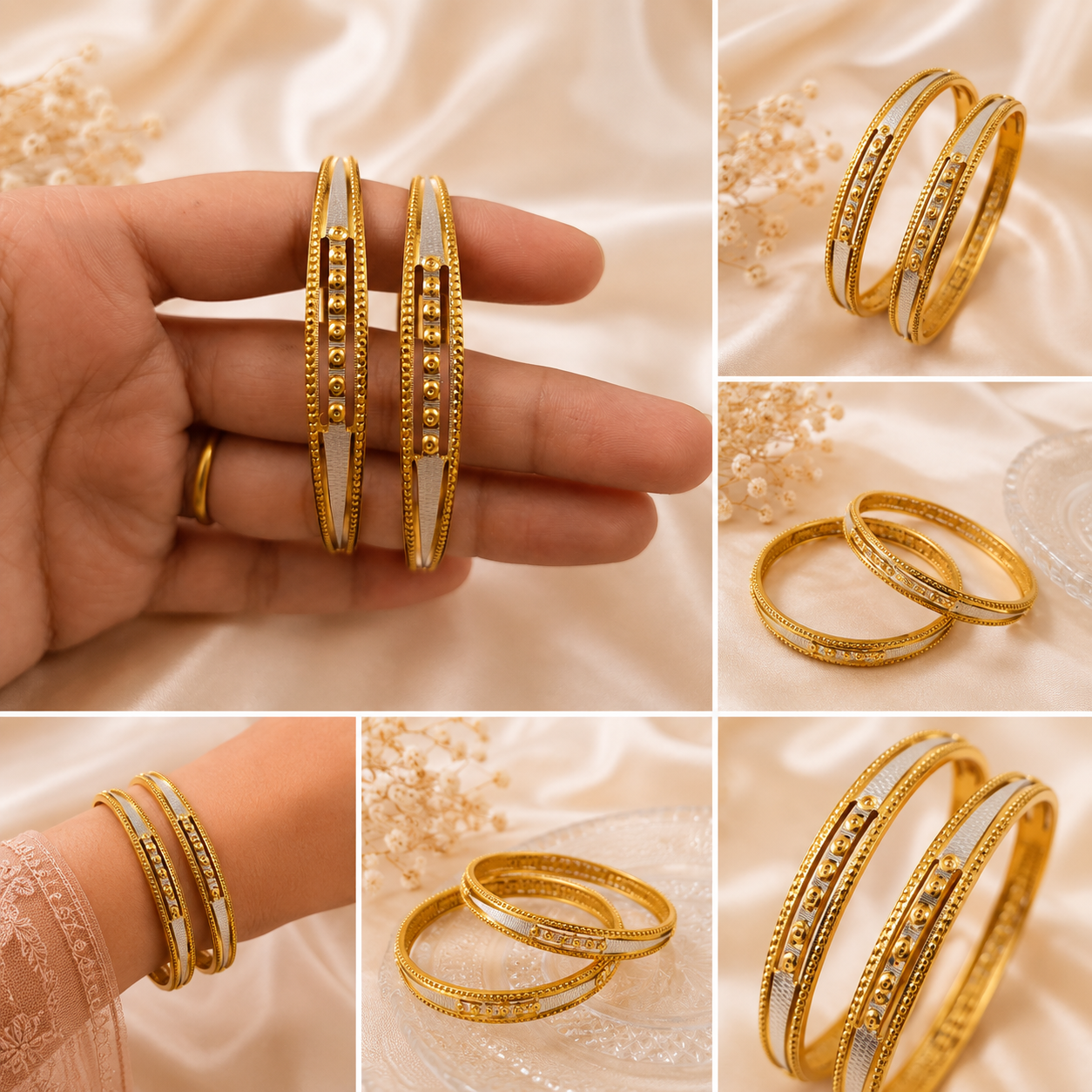 LZ-200 Aarika Dual-Tone Beaded Bangles – Set of 2