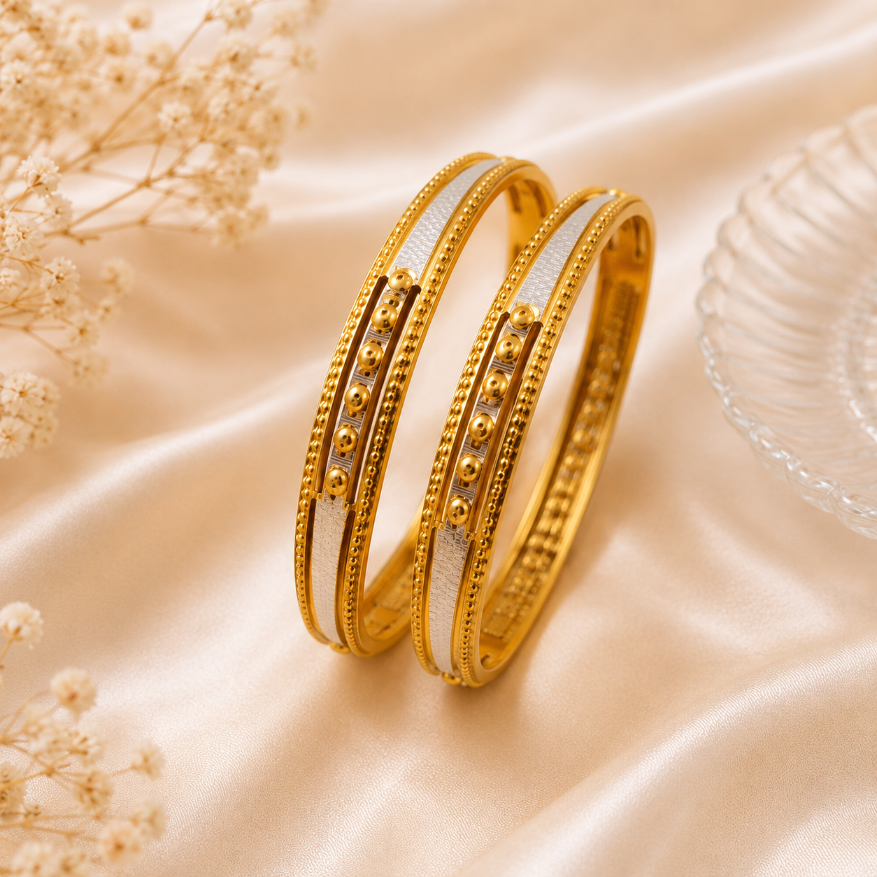 LZ-200 Aarika Dual-Tone Beaded Bangles – Set of 2