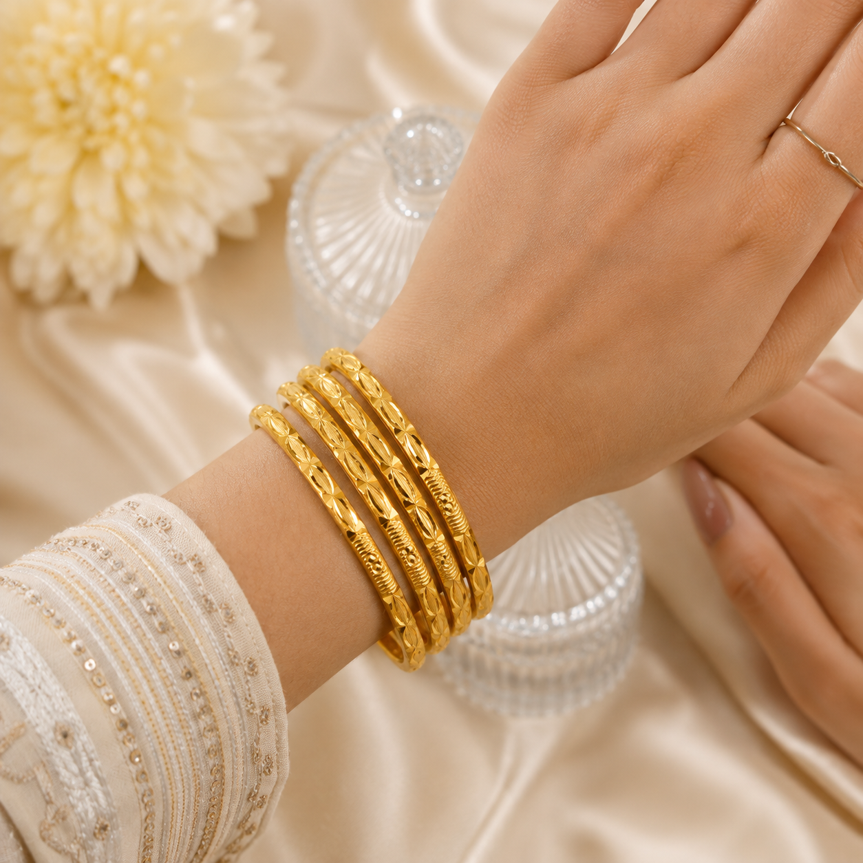 LZ-202 Zivara Classic Textured Bangle Set – 4 Pcs