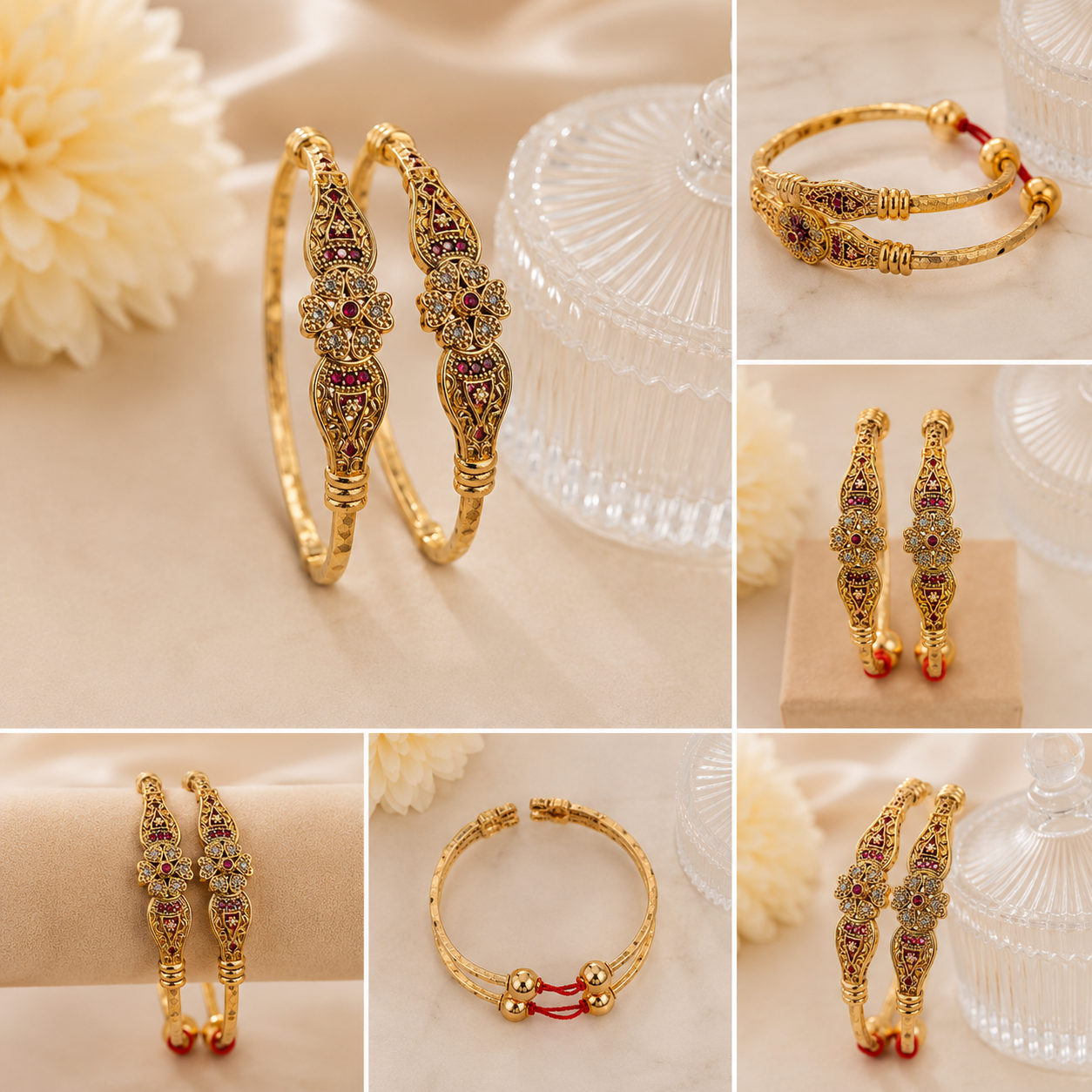 LZ-204 Meher Ruby Heritage Floral Flexible Bangles