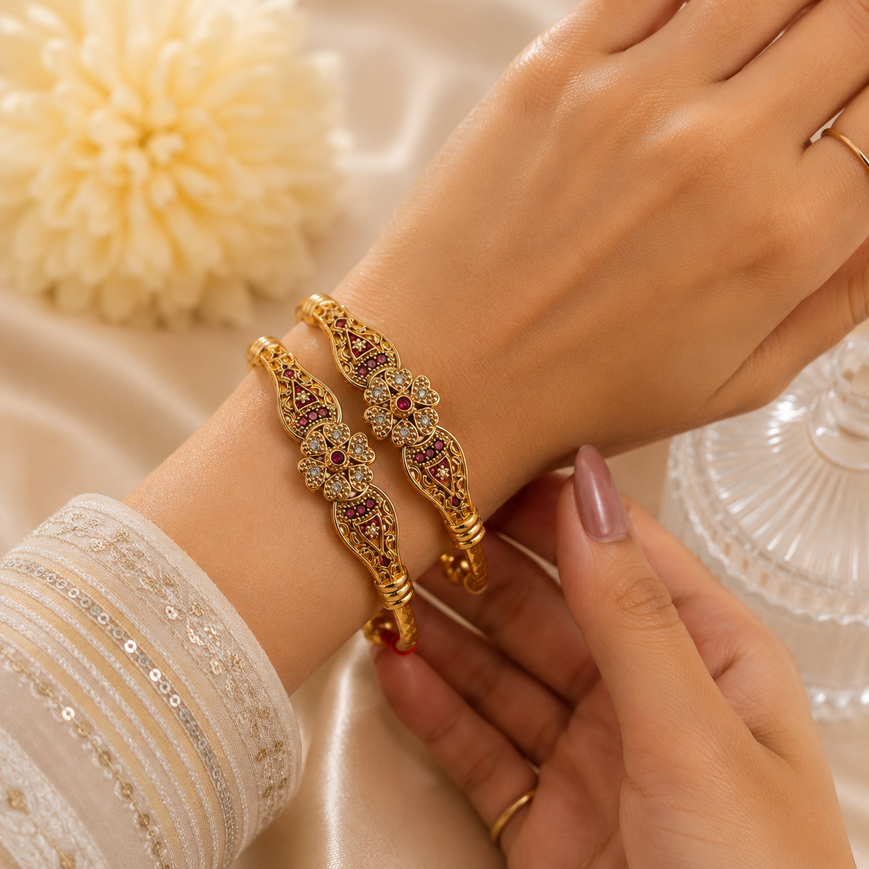 LZ-204 Meher Ruby Heritage Floral Flexible Bangles