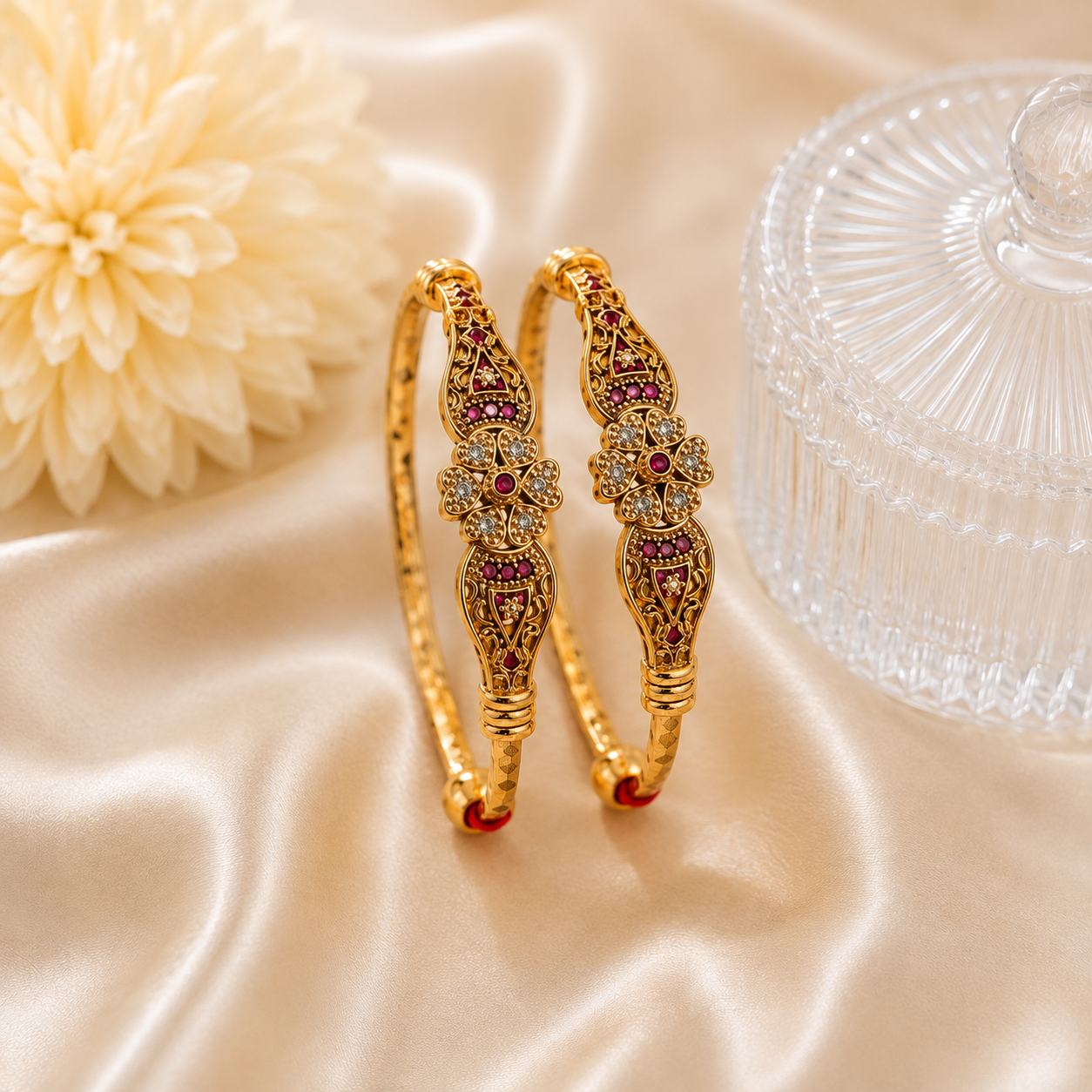 LZ-204 Meher Ruby Heritage Floral Flexible Bangles