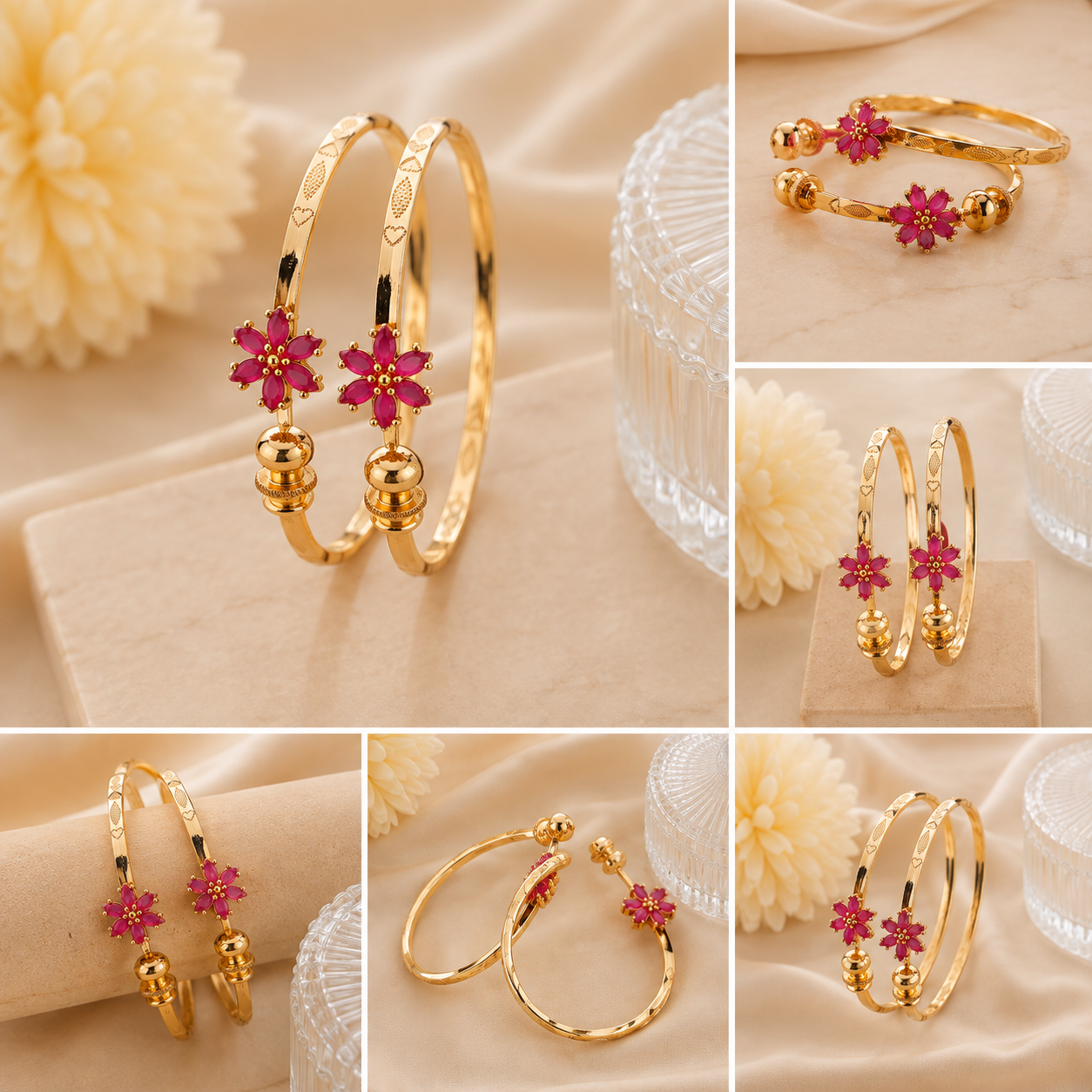 LZ-206 Aarika Ruby Blossom Flexible Bangles