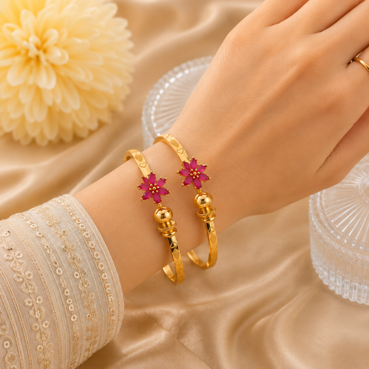LZ-206 Aarika Ruby Blossom Flexible Bangles