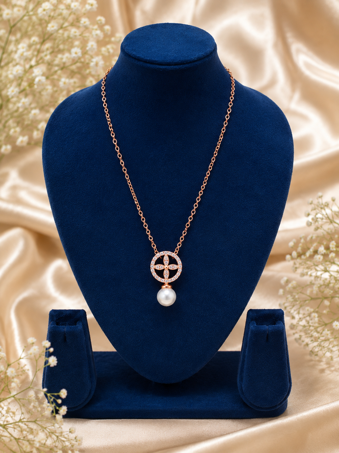 LZ-174 Rosé Fleur Pearl Drop Necklace