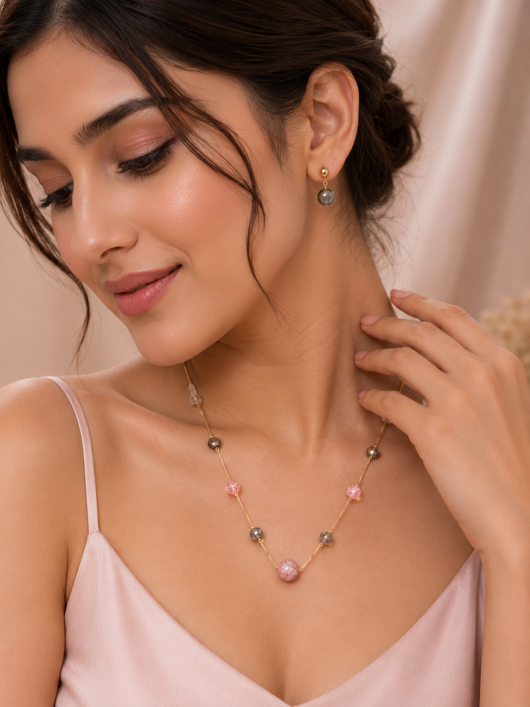 LZ-137  Elegant Crystal Beaded Necklace & Earrings Set