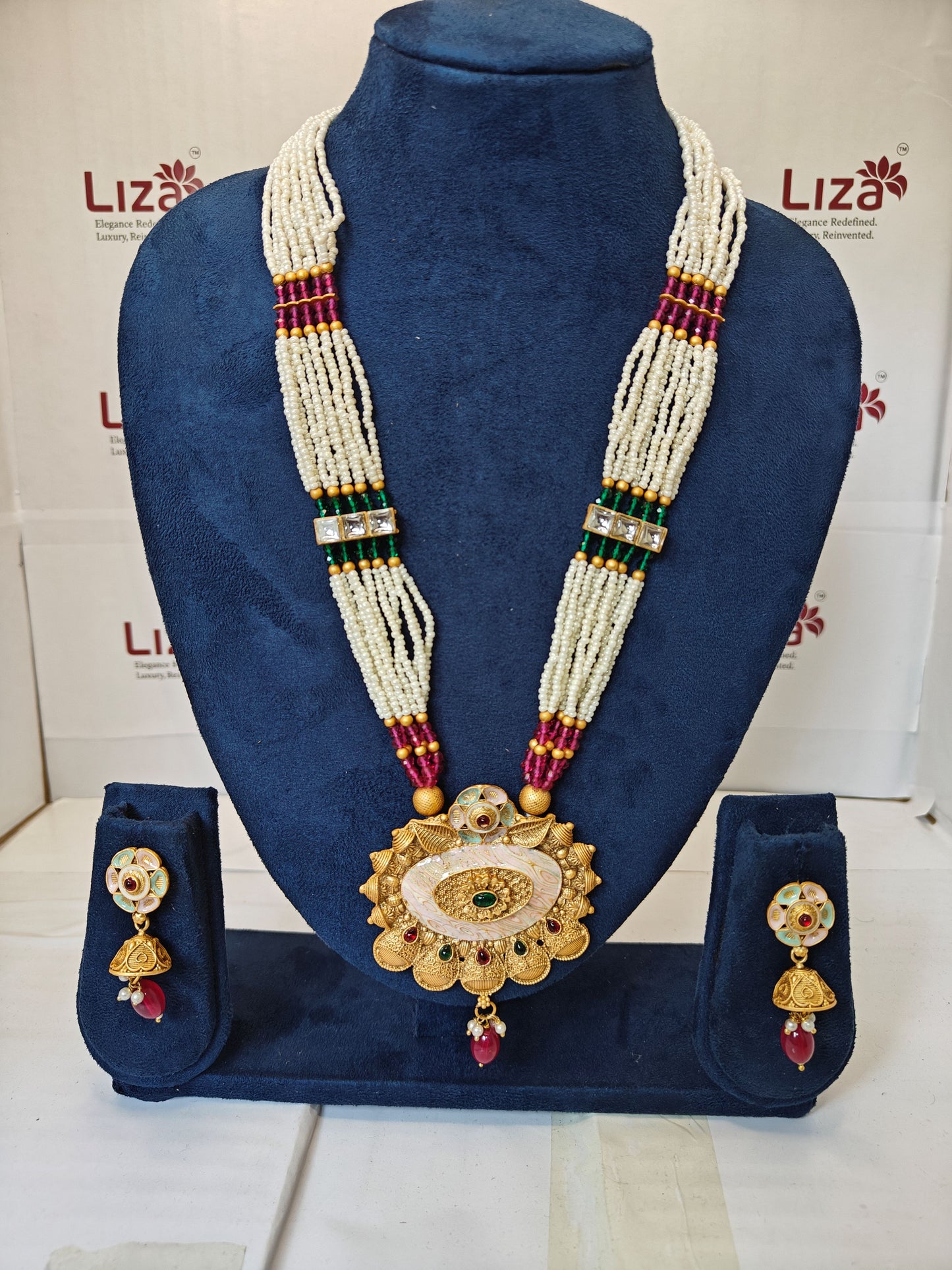 LZ-64 Royal Pearl & Stone Studded Traditional Necklace Set