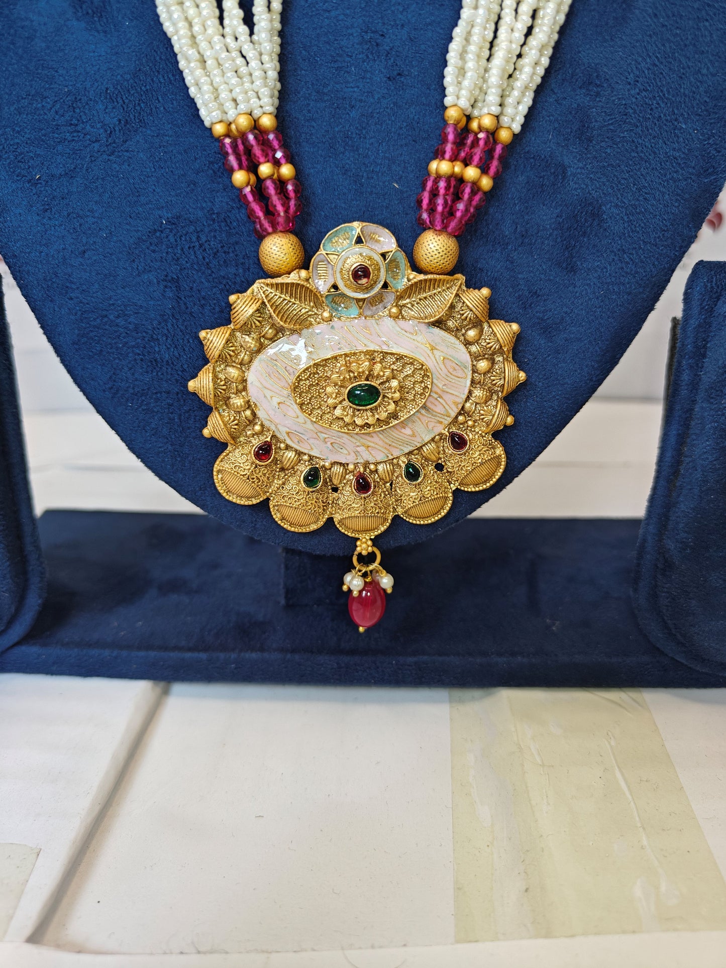 LZ-64 Royal Pearl & Stone Studded Traditional Necklace Set