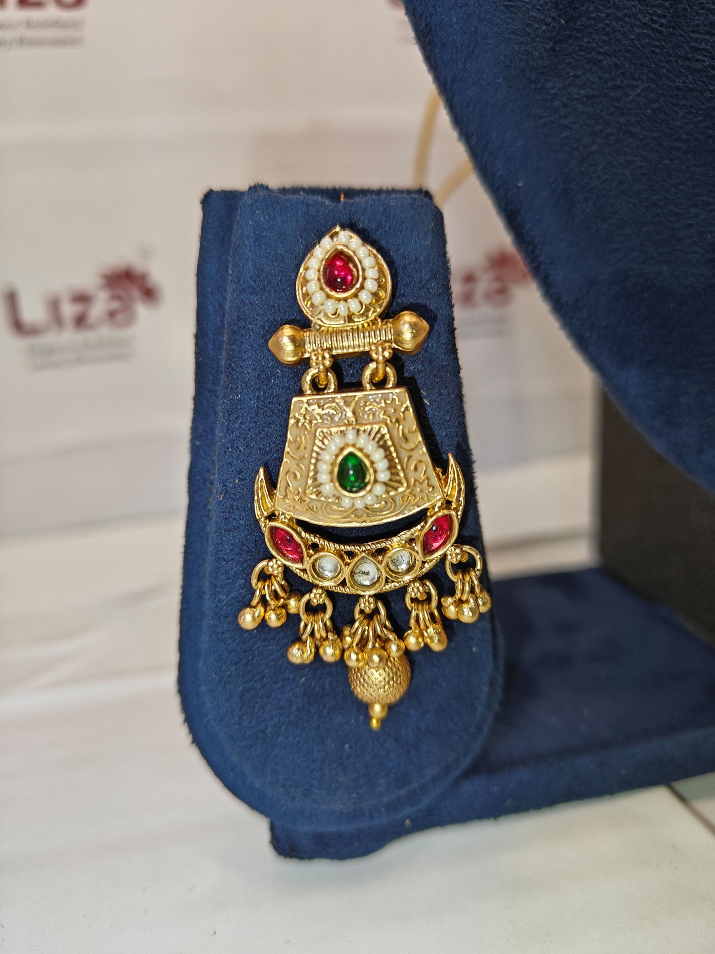 LZ-63 Long Pearl Rani Haar Necklace Set with Kundan & Meenakari Pendant