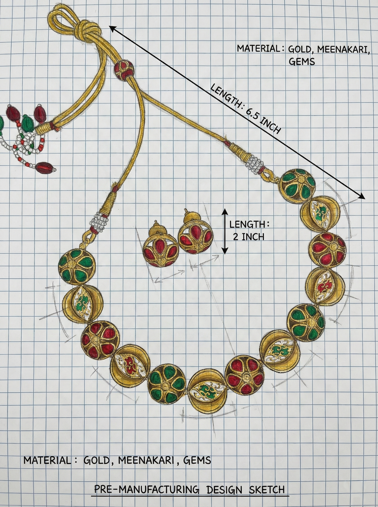 LZ- 67 Traditional Red & Green Stone Studded Heritage Necklace Set