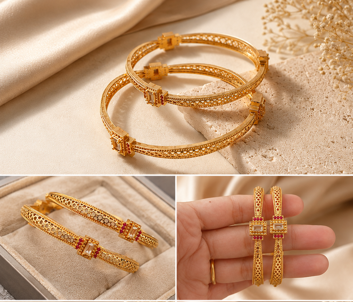 LZ-191 Ruby Spark Geometric Bangle Pair