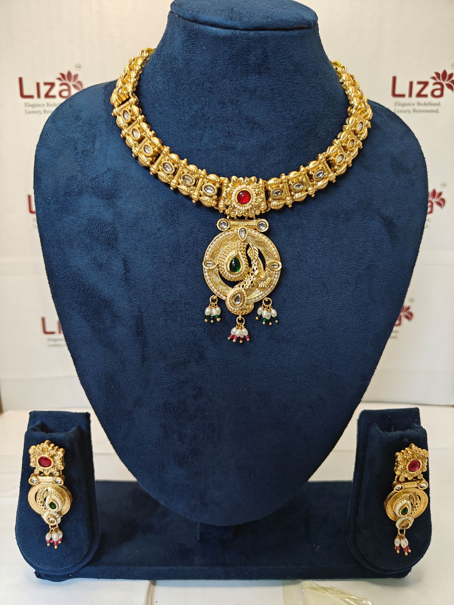 LZ-19 Antique Necklace Set with Ruby & Emerald Stones