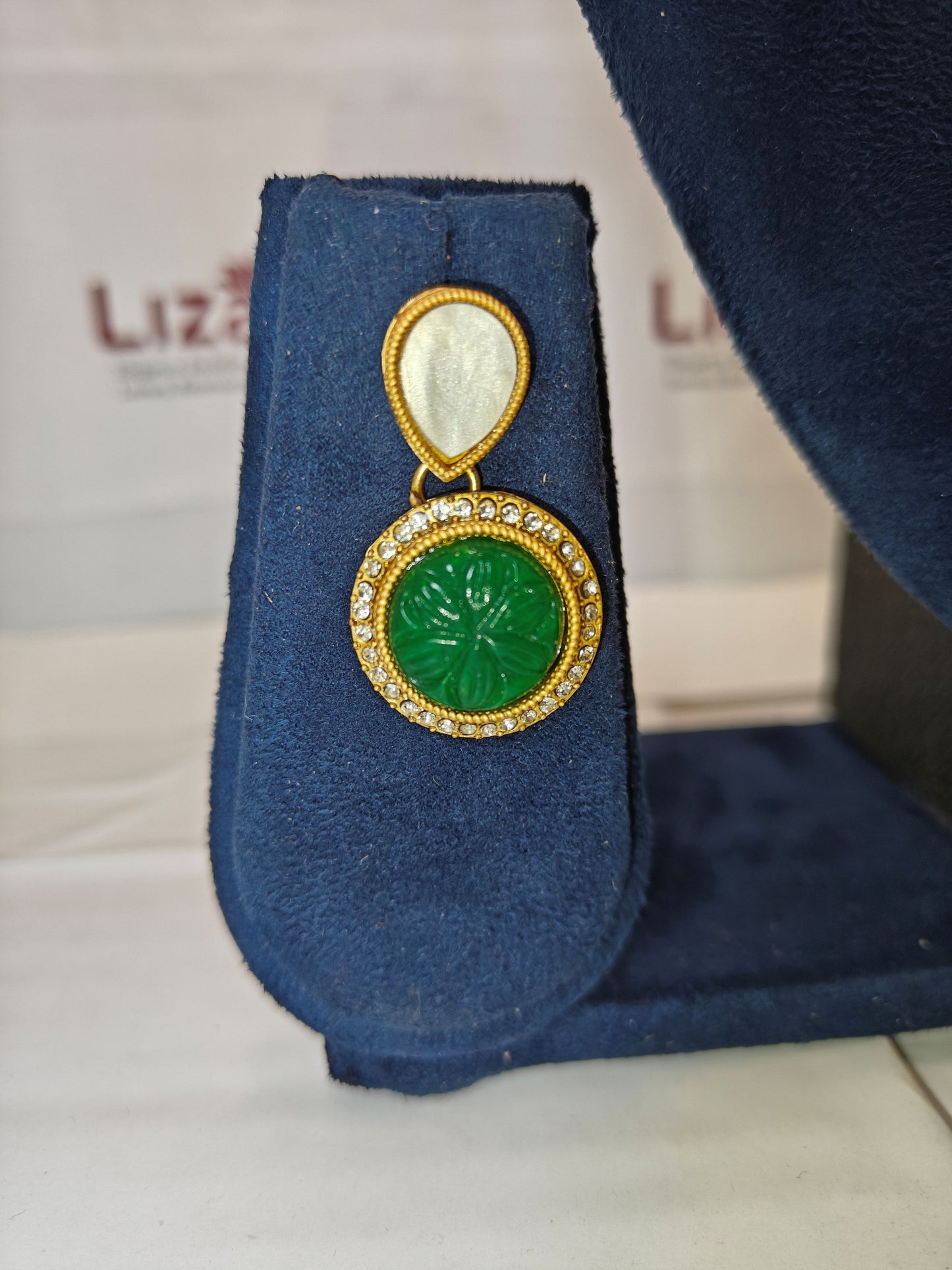 LZ-03 Anti-Tarnish Necklace Set with Mother of Pearl & Green Stone | Stainless Steel Ethnic Jewellery for Women