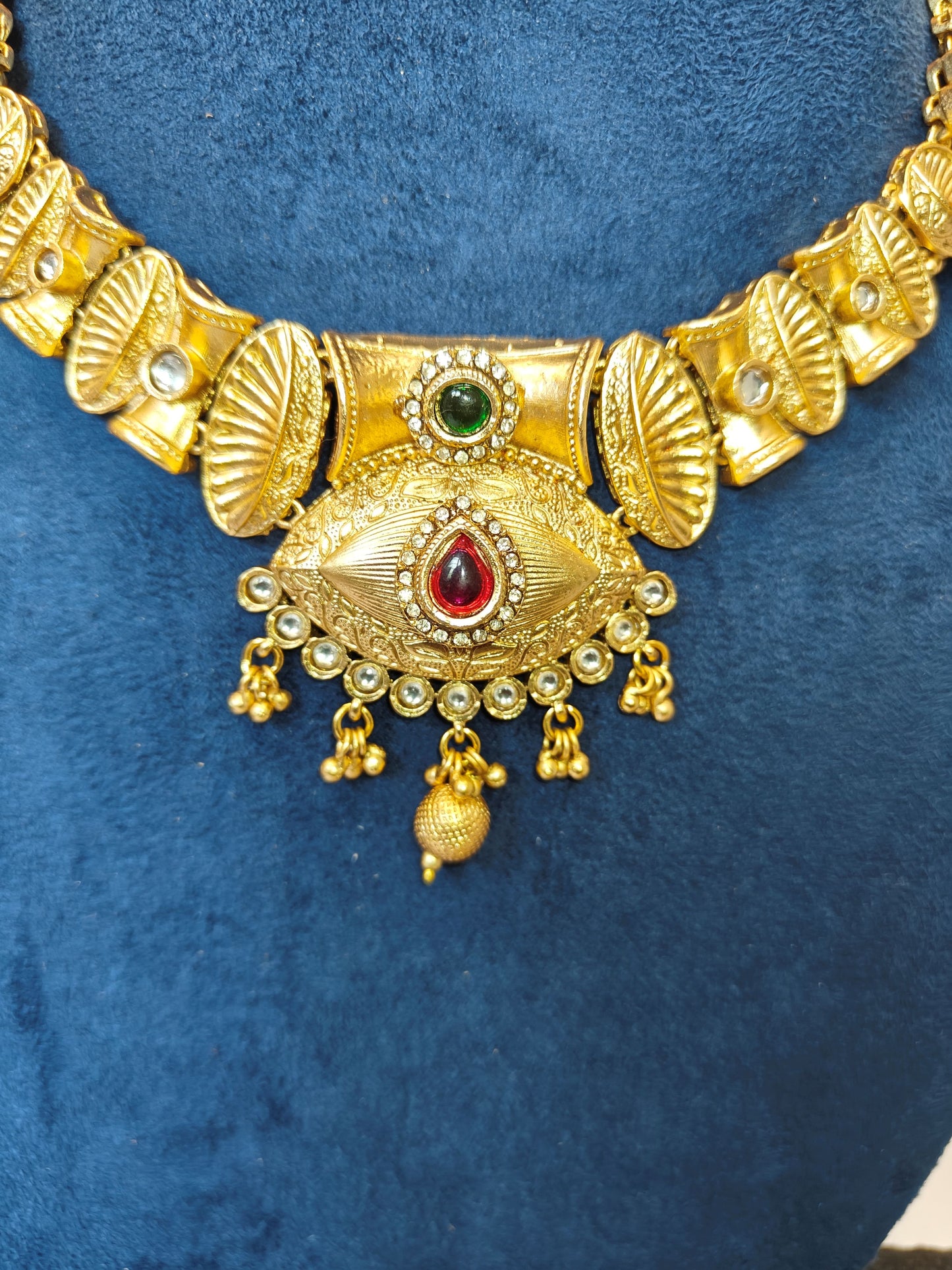 LZ-59 Antique Choker Necklace Set with Ruby & Emerald Accents