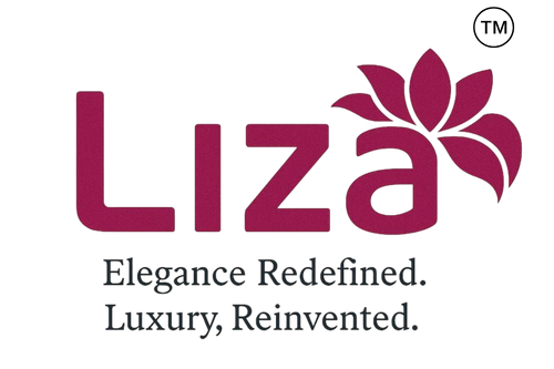 Liza brand logo with tagline 'Elegance Redefined. Luxury, Reinvented.' on a white background