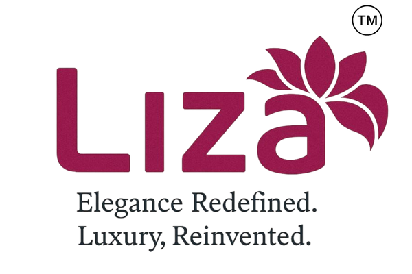 Liza brand logo with tagline 'Elegance Redefined. Luxury, Reinvented.' on a white background