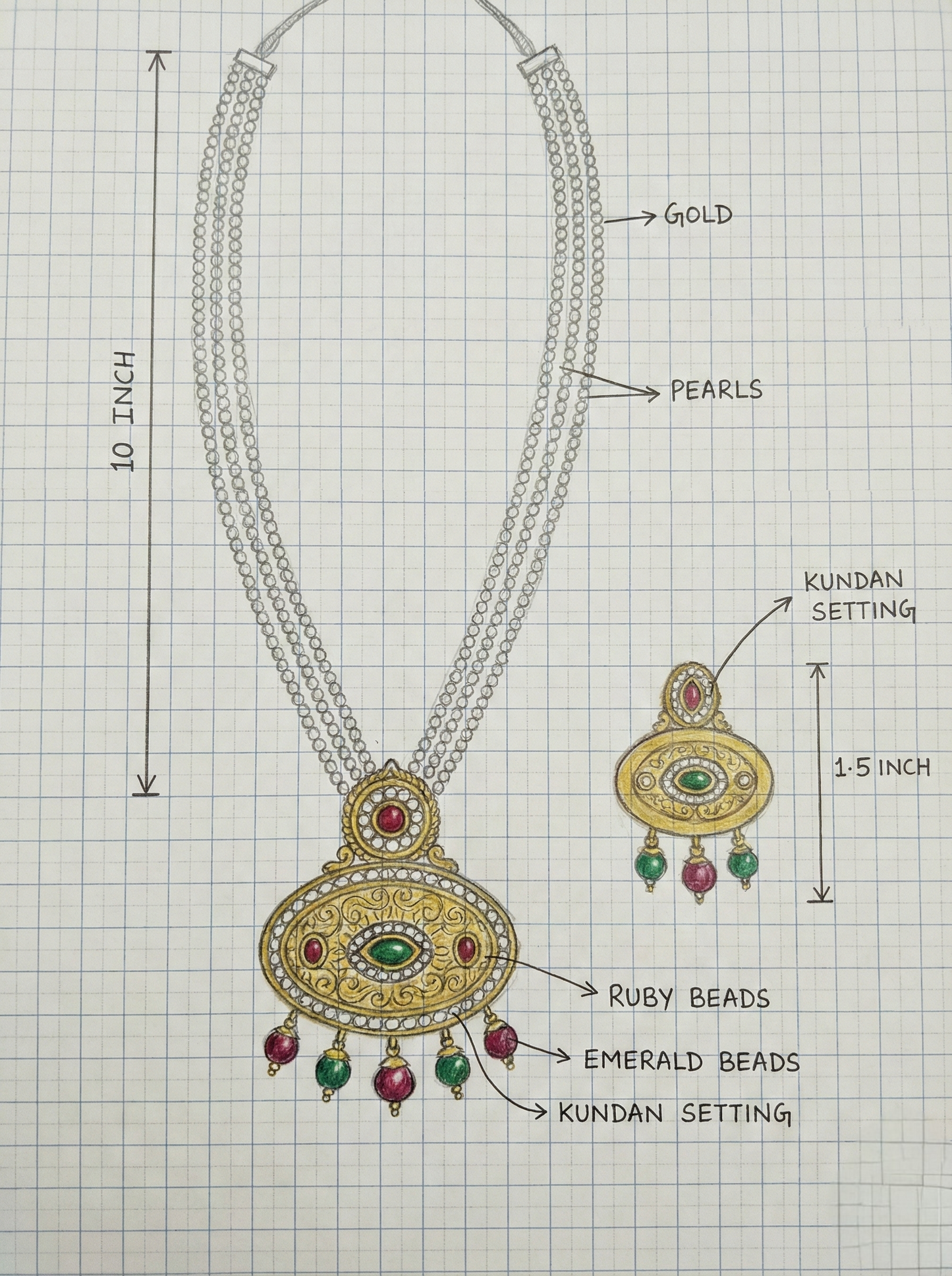 LZ-05 Pearl Necklace Set with Traditional Pendant & Earrings
