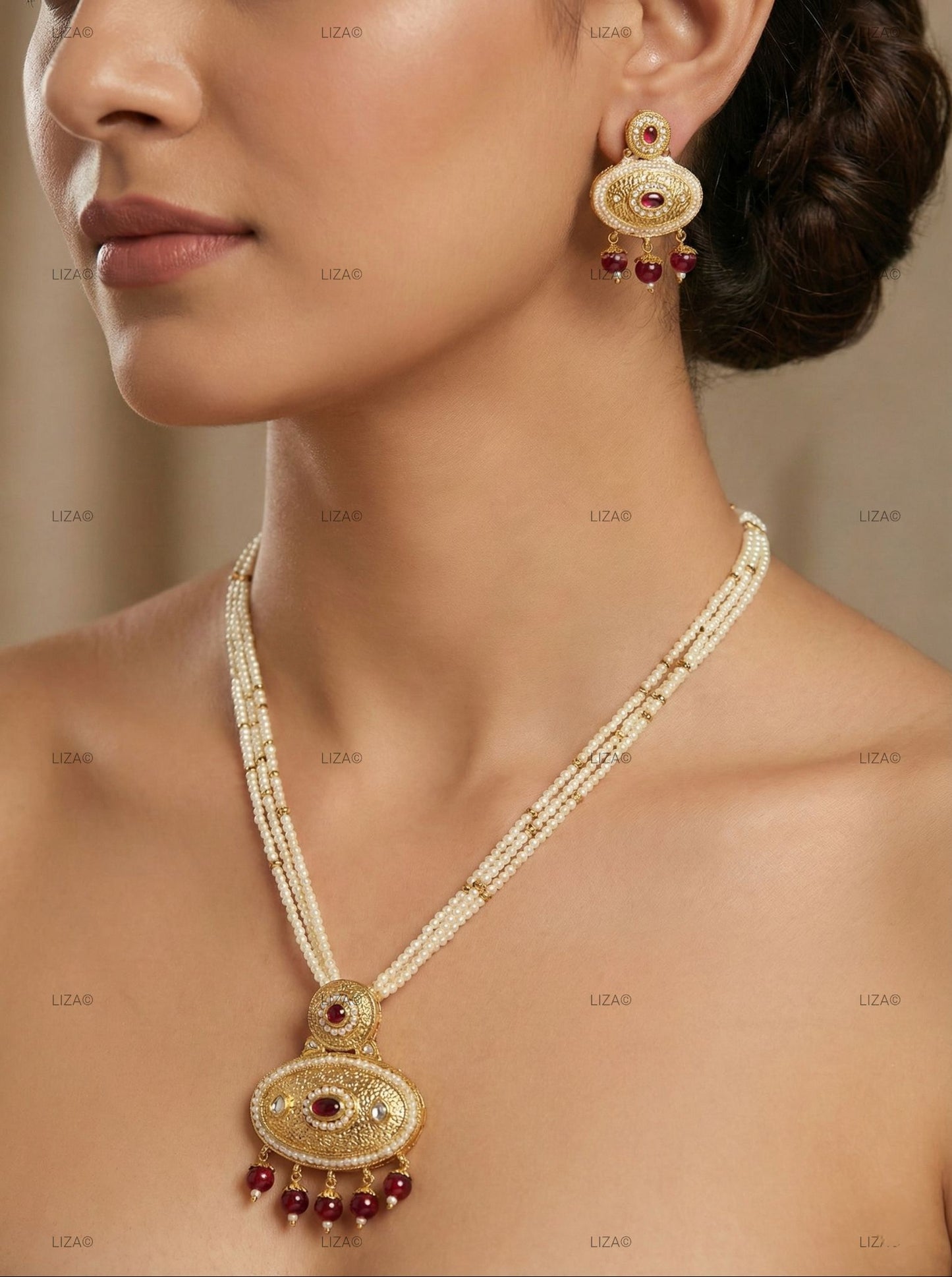 LZ-07 Pearl Necklace Set with Earrings