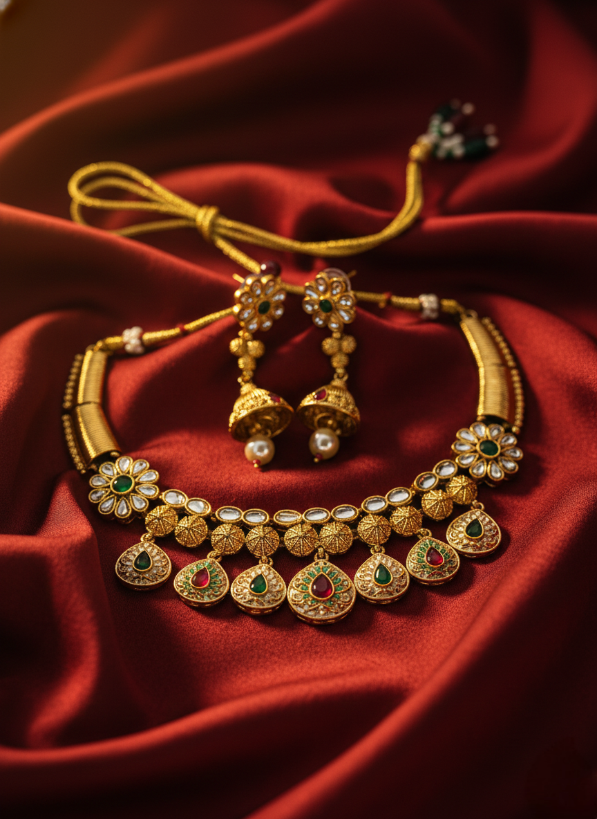 LZ-20 Traditional Gold Plated Kundan Choker Necklace Set