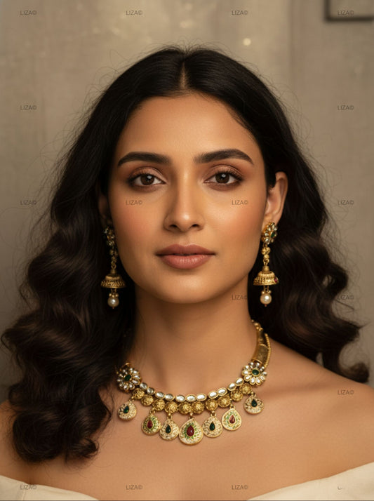 LZ-20 Traditional Gold Plated Kundan Choker Necklace Set