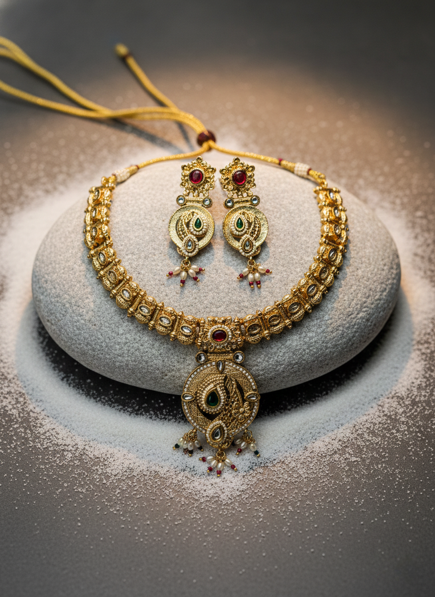 LZ-19 Antique Necklace Set with Ruby & Emerald Stones