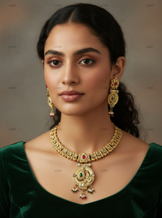 LZ-19 Antique Necklace Set with Ruby & Emerald Stones