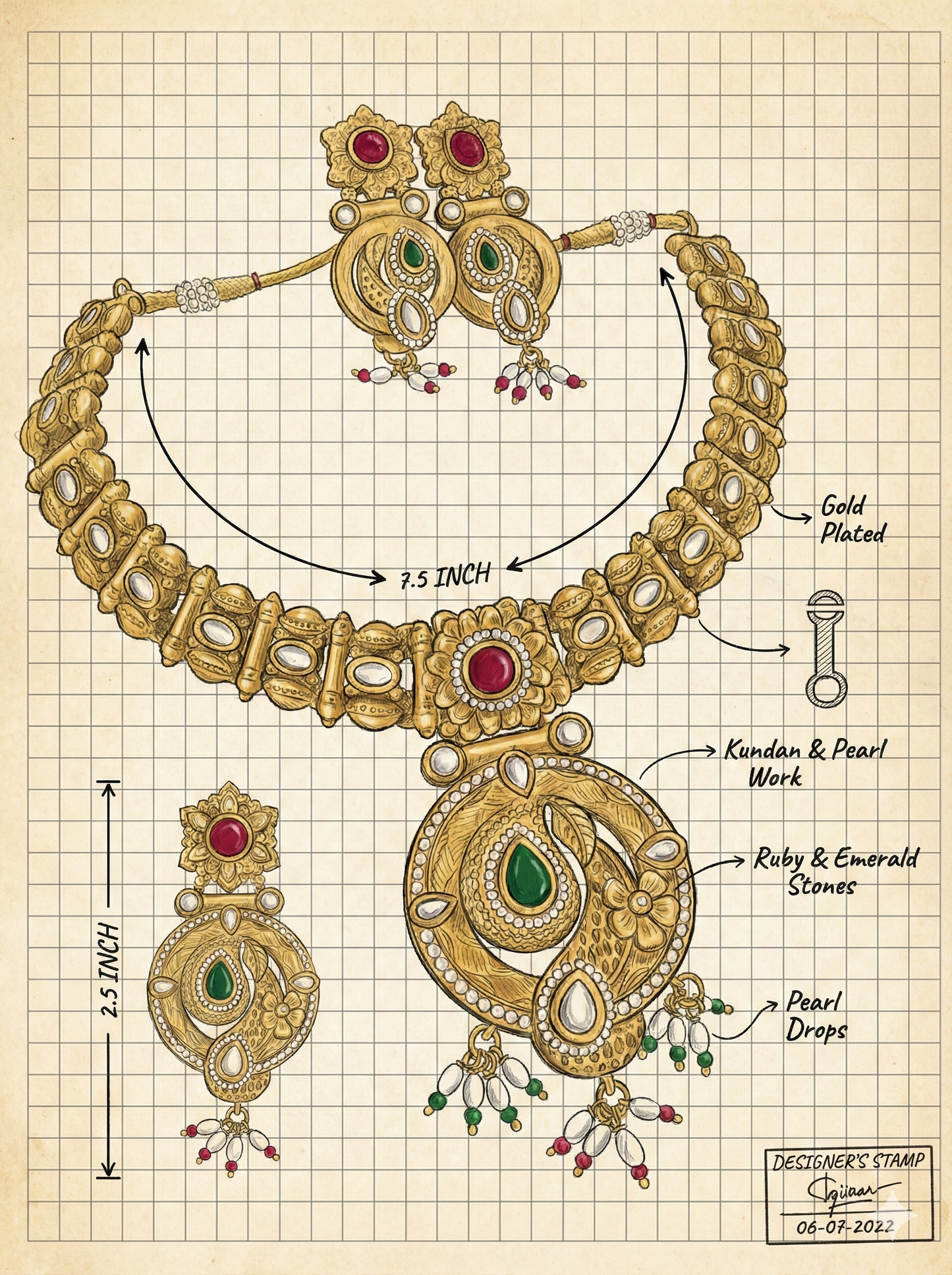 LZ-19 Antique Necklace Set with Ruby & Emerald Stones