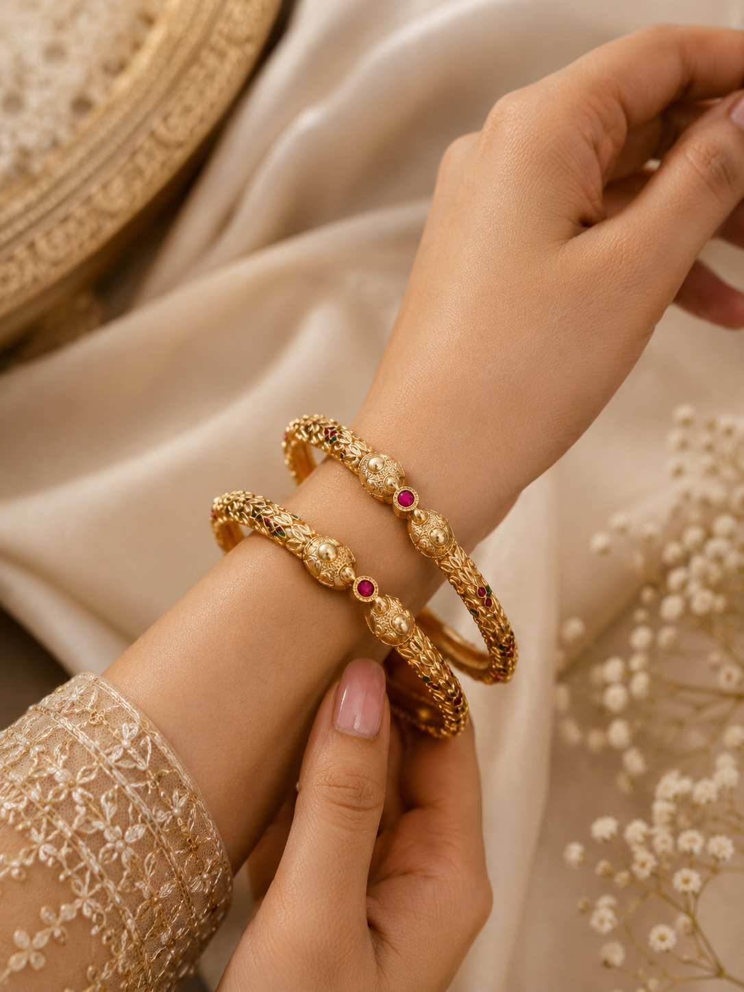 LZ-187 Rajvi Heritage Ruby-Green Designer Bangles