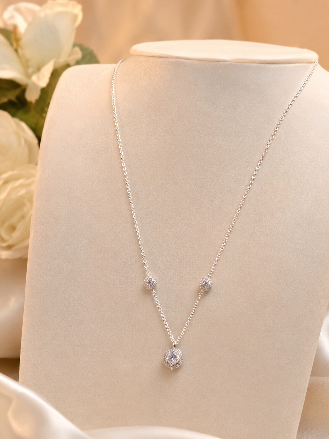 LZ-185 Lunara Silver-Tone Crystal Pendant Chain