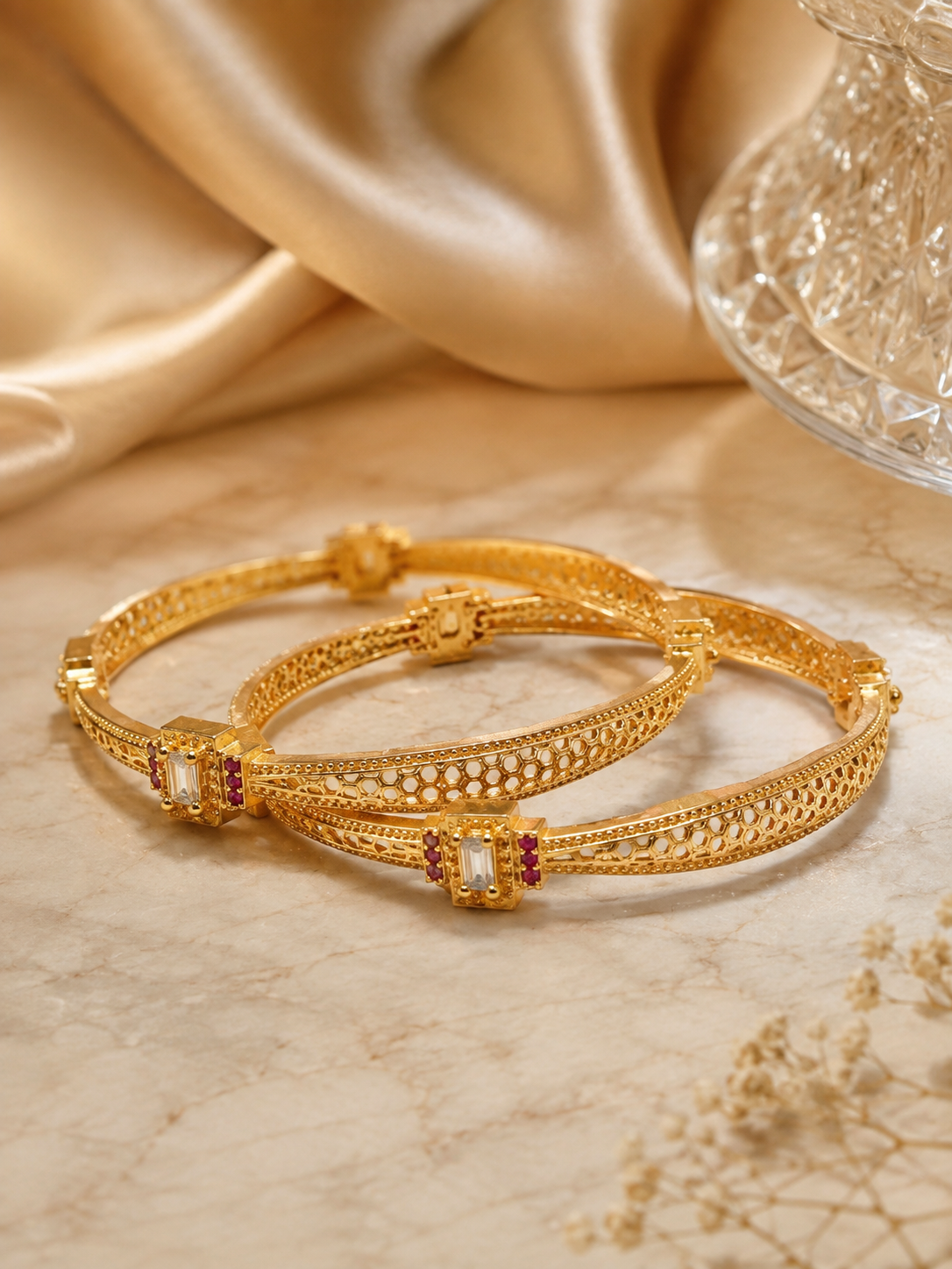 LZ-191 Ruby Spark Geometric Bangle Pair