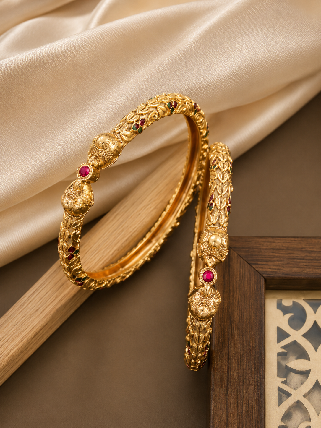LZ-187 Rajvi Heritage Ruby-Green Designer Bangles